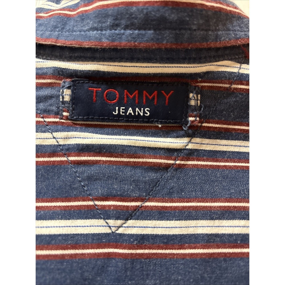 Tommy jeans long sleeve button-down blue white maroon stripe large 100% cotton - Picture 6 of 6